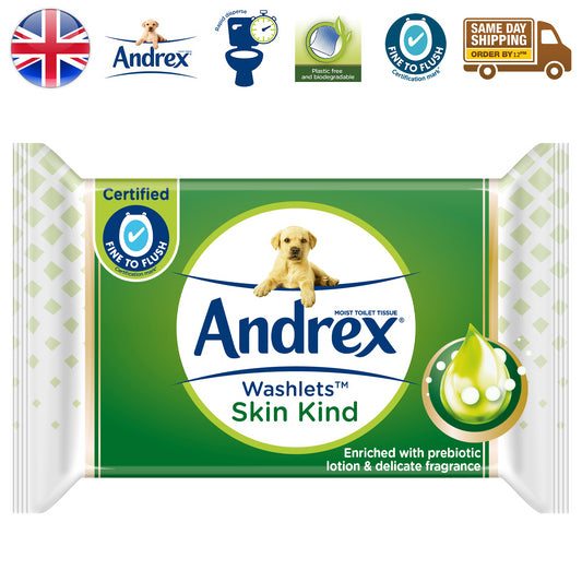 Andrex Skin Kind Washlets Flushable Toilet Tissue Wipes Moist Cleaning