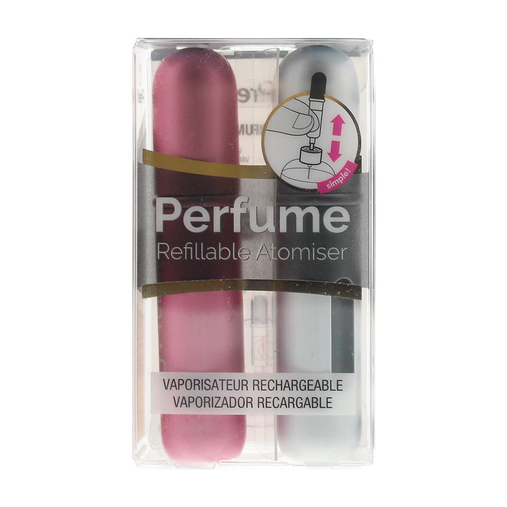 Pressit Refillable Perfume Spray Bottles 2 x 4ml Atomiser - Pink & Silver Unisex