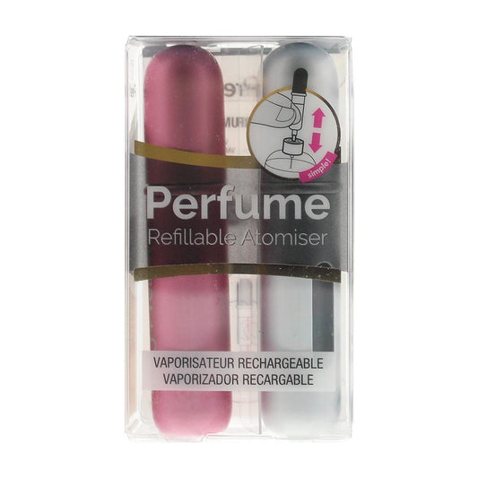 Pressit Refillable Perfume Spray Bottles 2 x 4ml Atomiser - Pink & Silver Unisex