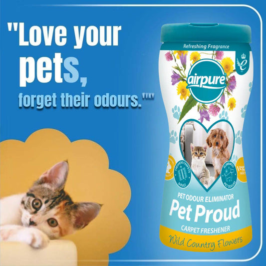 Airpure Pet Proud Freshens Carpets Rug Freshener Elimainates Odours 500g Powdwe
