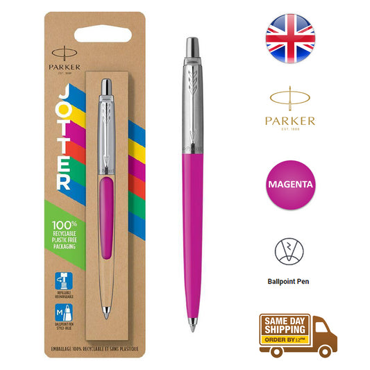 Parker Jotter Ballpoint Pen Medium Magenta Ink Stainless Steel Barrel Body