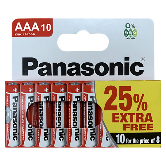 Panasonic Aaa 10 Zinc Carbon Batteries Cells R03 Mn2400 1.5V Expiry Feb-2025