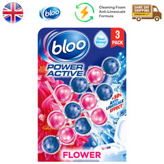 Bloo Power Active Toilet Rim Block Freshener Anti Limescale 3 Pack Flower 50G
