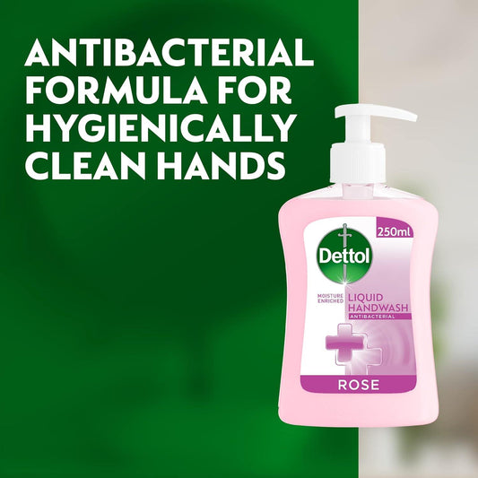 Dettol Hand Wash Liquid Antibacterial Handwash Pump Moisture Enriched Rose 250ml