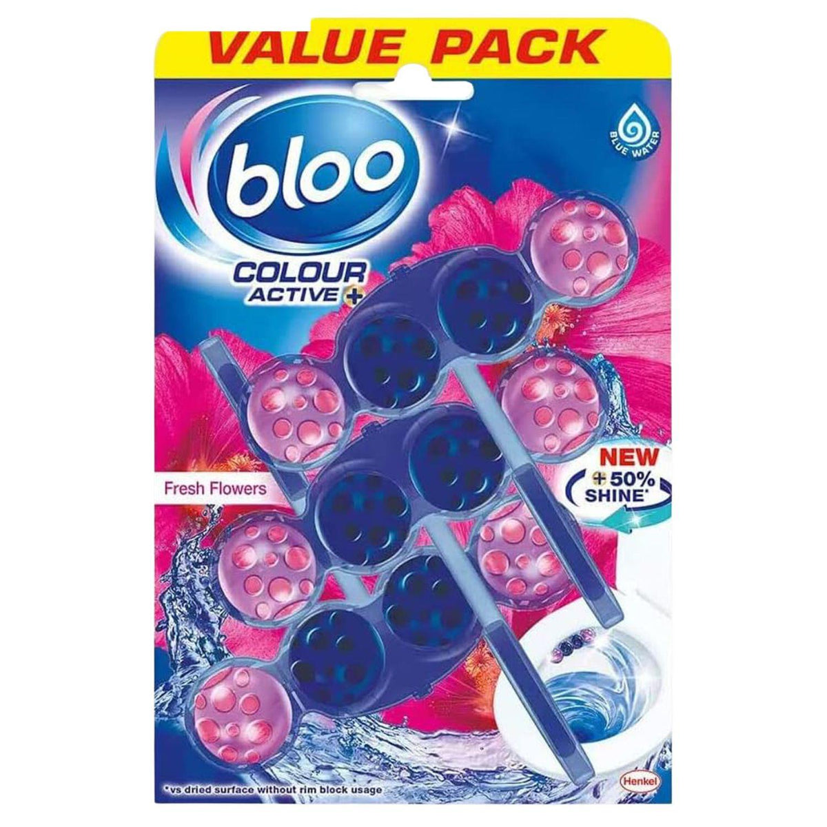 Bloo Colour Active Toilet Rim Block Long Lasting Freshness 3 Pack Flower 50G