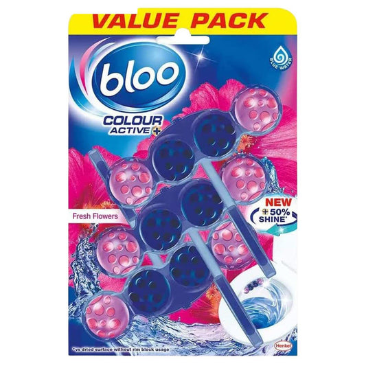 Bloo Colour Active Toilet Rim Block Long Lasting Freshness 3 Pack Flower 50G