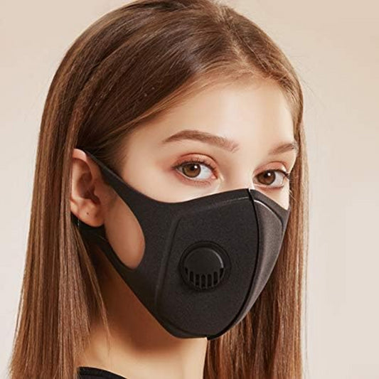 Reusable Black Face Mask With Breathing Valve For Running Outdoor Cycling