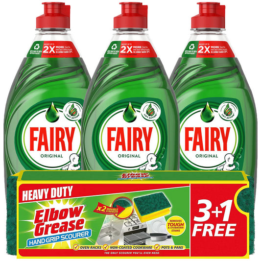 Fairy Washing Up Liquid Kitchen Scourer Dish Cleaner Bundle Set Original 320ml
