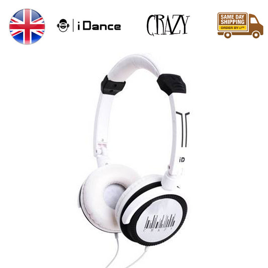 Idance Crazy 701 Dj Portable Headphones Inline Mic White & Black Ipod Iphone