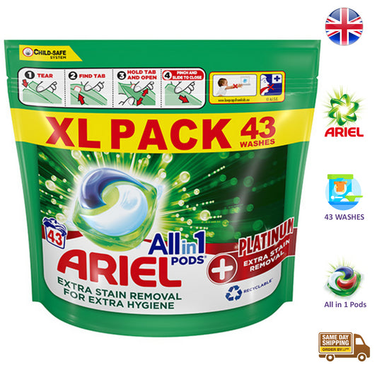 Ariel All In 1 Pods Cloth Fabric Detergent Liquid Tablets Stain Platinum 43 Wash
