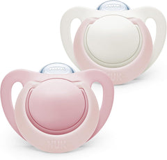 Nuk Genius Newborn Baby Dummies Soft & Flexible Silicone Pink Soothers 2Pk 6-18M