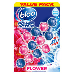 Bloo Power Active Toilet Rim Block Freshener Anti Limescale 3 Pack Flower 50G