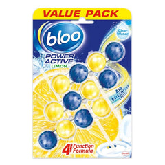 Bloo Power Active Toilet Rim Block Freshener Anti Limescale 3 Pack Lemon 50G