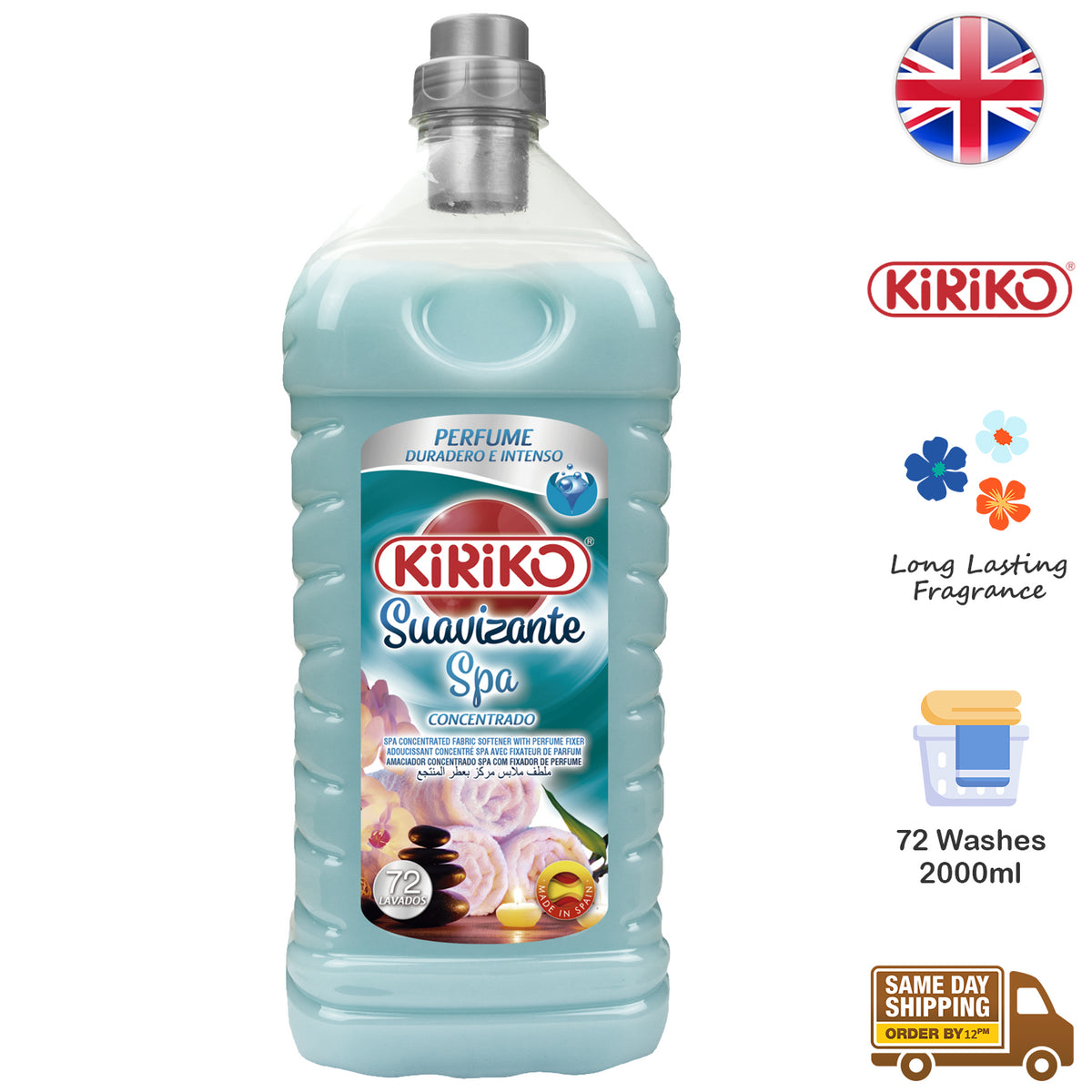 Kiriko Spa Concentrated Laundry Clothes Fabric Softener 72 Washes 2L