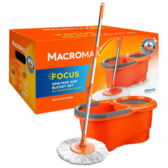 Macromax Focus 360° Floor Magic Spin Mop Bucket Set Microfibre Rotating Dry Head