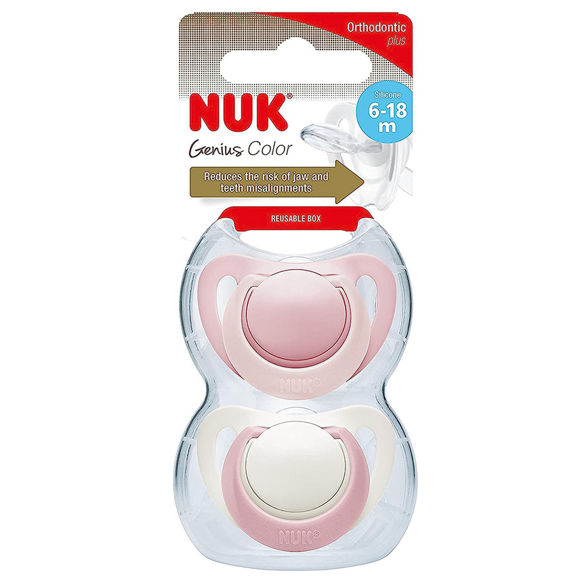 Nuk Genius Newborn Baby Dummies Soft & Flexible Silicone Pink Soothers 2Pk 6-18M