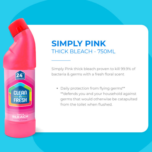 Clean N Fresh Thick Bleach Simply Pink Multi Purpose 750ml Fresh Floral Scent