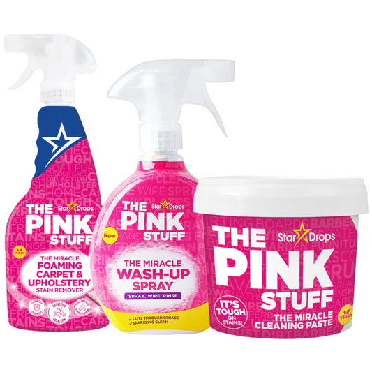 The Pinkstuff Miracle Cleaning 3 Pack Bundle | Paste Tub, Foaming Carpet Upholstery Stain Remover, Wash Up Spray