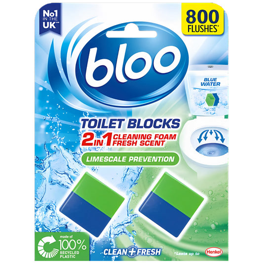 Bloo Limescale Prevention Toilet Block 2In1 Cleaning Foam Clean Fresh Blue Water