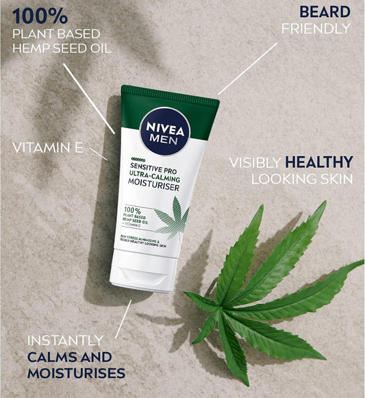 Nivea Men Sensitive Pro Ultra Calming Moisturising Cream 75ml Face Care Moisturiser Enriched with Hemp Seed Oil and Vitamin E