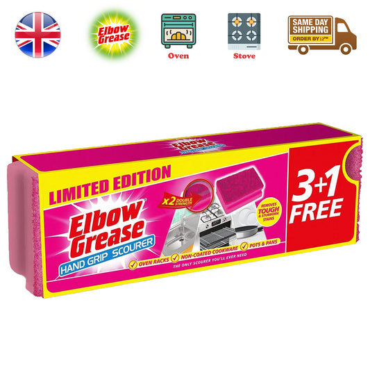 Elbow Grease Heavy Duty Hand Grip Scourer Sponge Removes Kitchen Stain Pink 4Pk