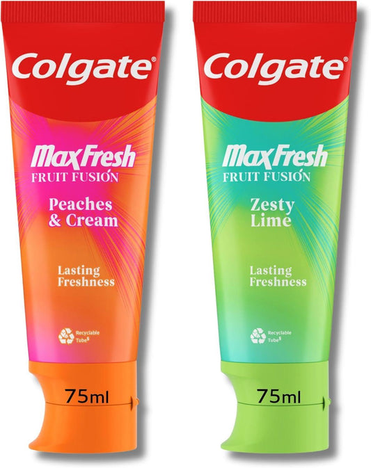 Max Fresh Fruit Fusion Flavoured Toothpaste Bundle - Zesty Lime And Peaches & Cream Flavors � 75ml