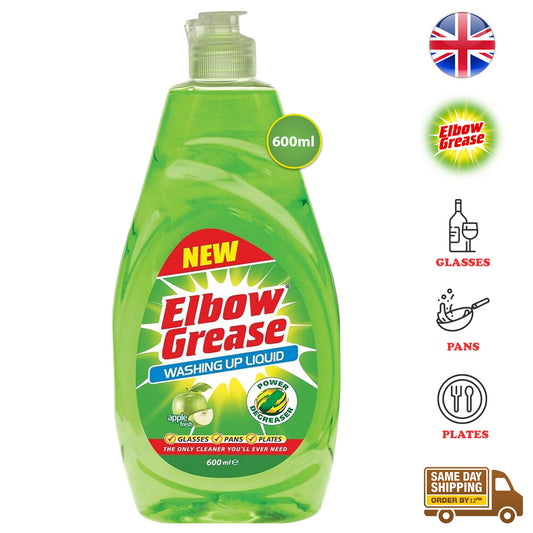 Elbow Grease Washing Up Liquid Kitchen Dish Oil Grease Cleaner Apple Fresh 600ml