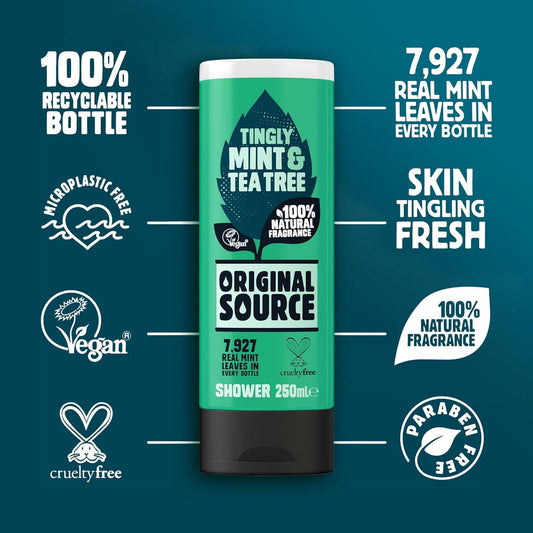 Original Source Shower Gel Tingly Mint Tea Tree Natural Fragrance Scent 250ml
