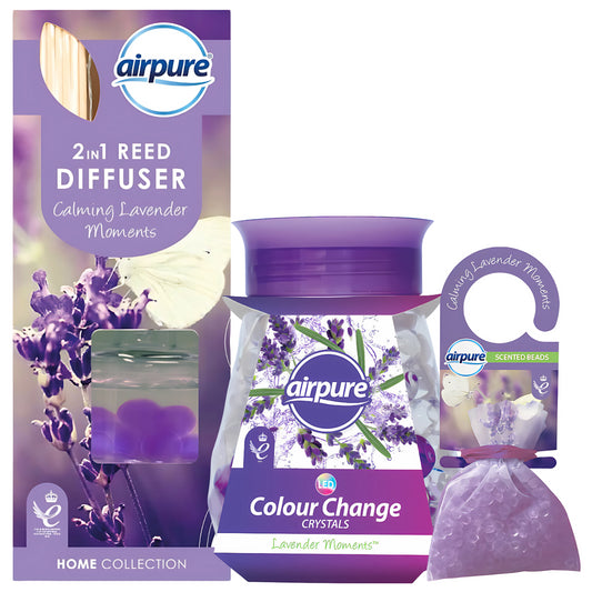 Airpure Calming Lavender Moments Scented Beads & Home Air Freshener Bundle Set