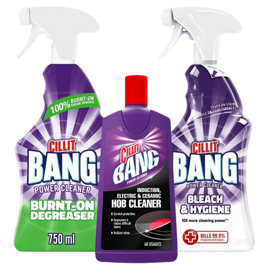 Cillit Bang Power Hob Cleaner, Burnt On Degreaser, Bleach & Hygiene Bundle Set