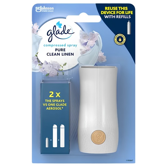 Glade Compressed Spray Holder Pure Clean Linen 10ml Air Freshener Refill Machine
