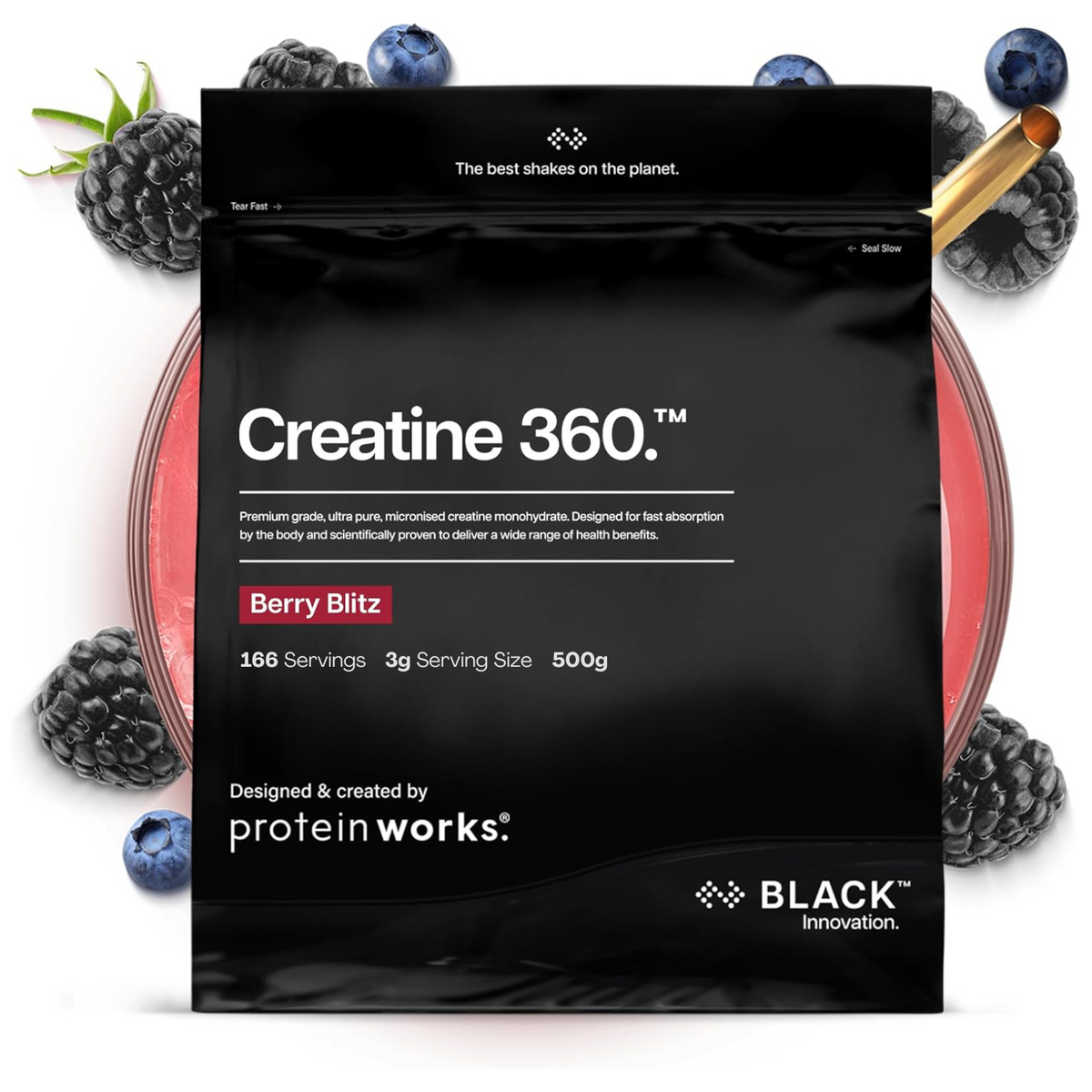 Protein Works Creatine 360 Black Innovation Berry Blitz 500g 166 Servings Creatine Monohydrate