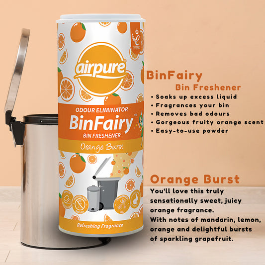Airpure Bin Freshener Powder Fairy Odour Eliminator Orange Burst Fragrance