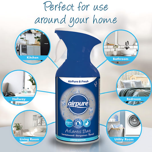 Airpure Fresh Home Room Air Freshener Spray Atlantis Bay Fragrance 250ml