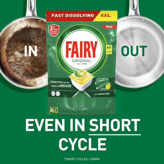 Fairy Original Dishwasher 60 Tablets Lemon Scent Grease Cleaner Dirt Remover