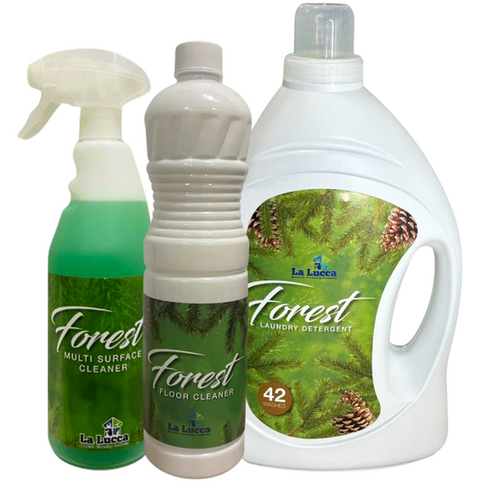 La Lucca Forest Cleaning Bundle Multi Surface Floor Cleaner 1L, Spray 750ml & Laundry Detergent 2.77L