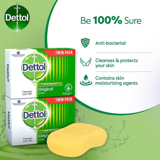 Dettol Body Soap Bar Original Anti Bacterial Tough Dirt Cleaner Twin Pack 100G