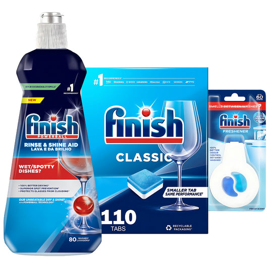 Finish Powerball Rinse Shine Classic Tab Freshener Anti Odour Dishwasher Bundle