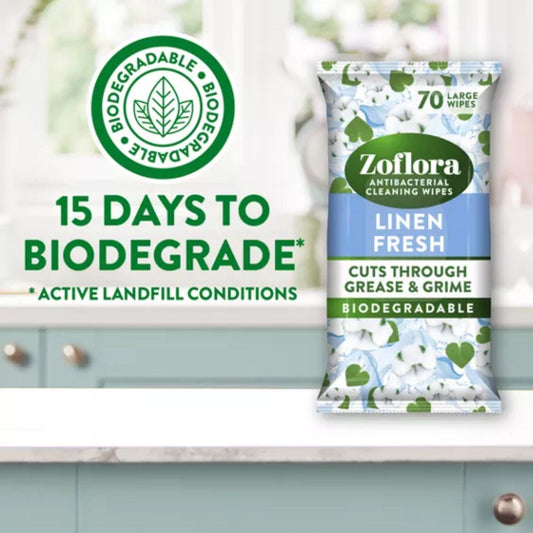 Zoflora Linen Fresh Cuts Through Grease Grime Multi Surface Cleaning 70 Wipes