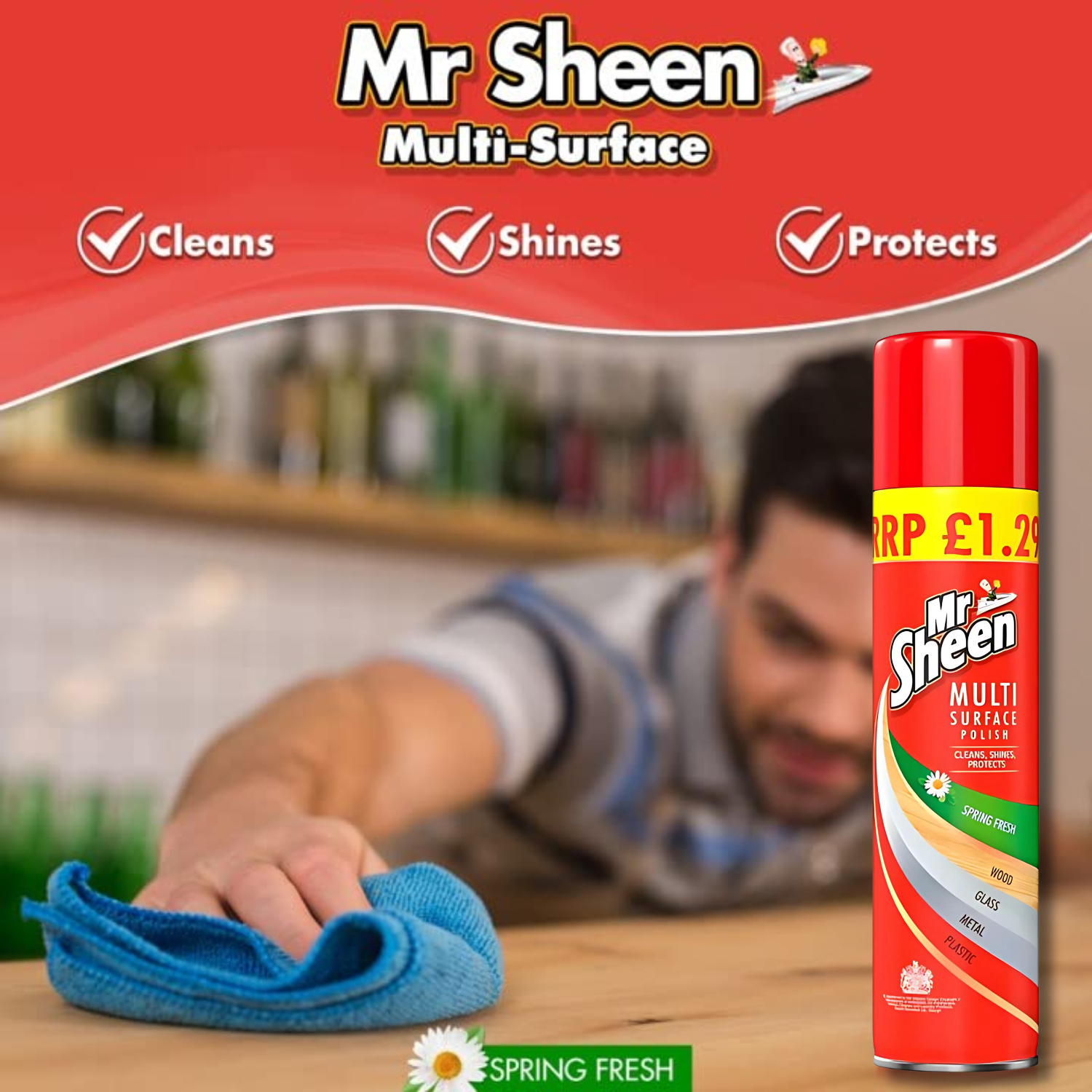 Mr Sheen Multi Surface Polish Spring Fresh 250ml Aerosol Spray Protect ...