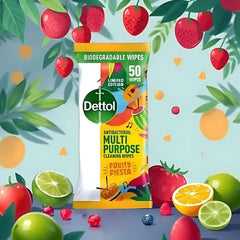 Dettol Fruity Fiesta Anti Bacterial Surfaces Kitchen Bathroom Cleaning 50 Wipes