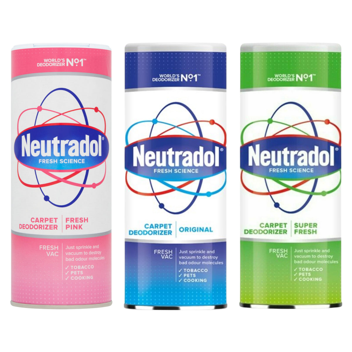 Neutradol Carpet Deodorizer Pink, Original, Super Fresh Vac 350G Bundle Set