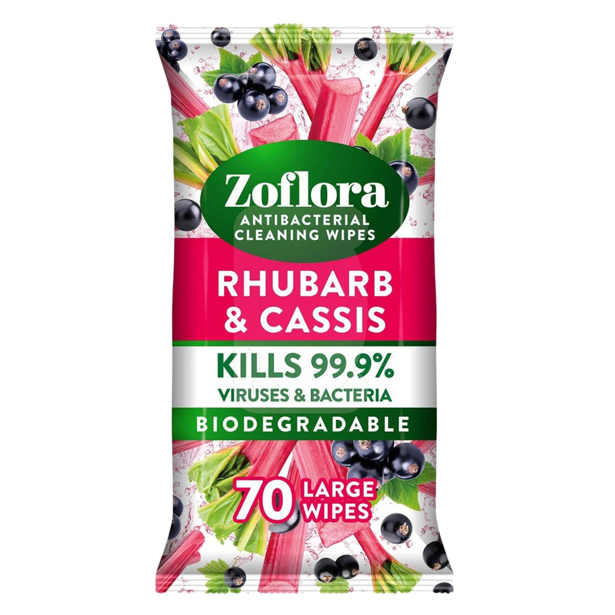 Zoflora Antibacterial Multi Surface Cleaning 70 Large Wipes Rhubarb & Cassis