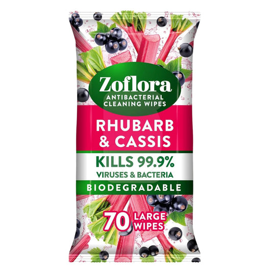 Zoflora Antibacterial Multi Surface Cleaning 70 Large Wipes Rhubarb & Cassis