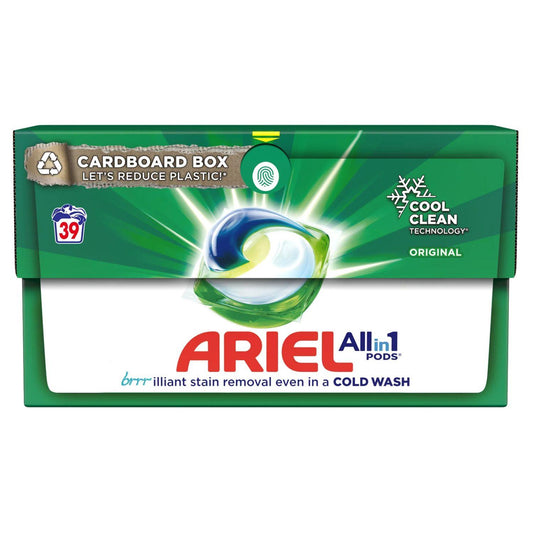 Ariel All In 1 Pods Laundry Clothes Original Fabric Stain Removal Cold Wash 39W