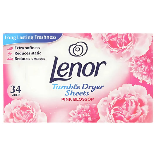 Lenor Pink Blossom Tumble Dryer Sheets Laundry Fragrance Softener 34s