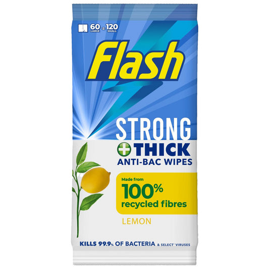 Flash Multi Surface Cleaning Disinfectant Antibacterial Wipe Thick Cleaner Lemon