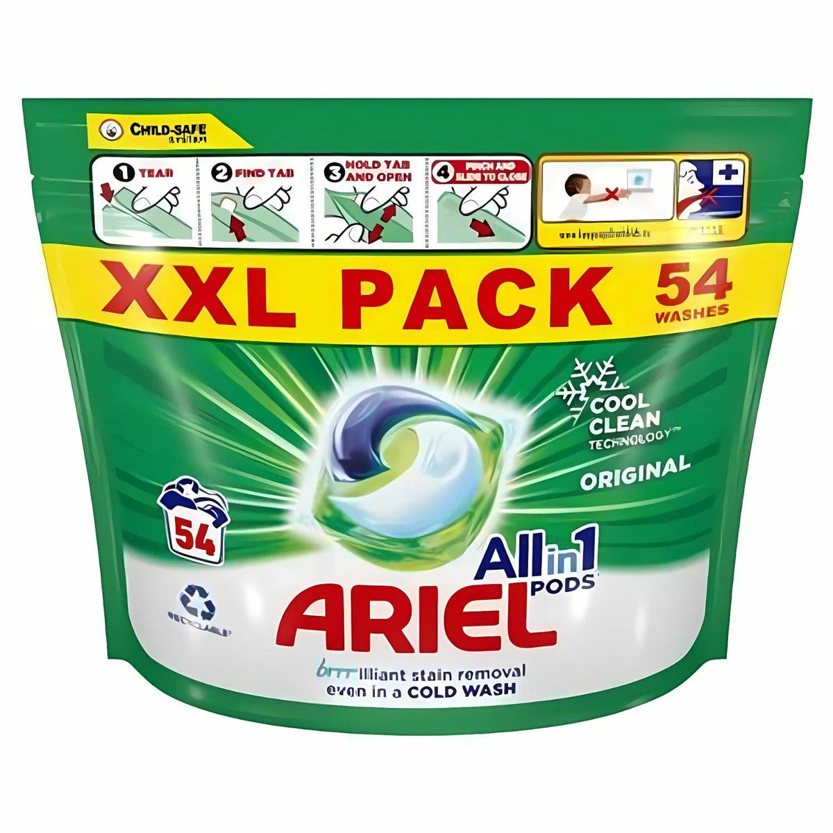 Ariel All In 1 Pods Laundry Clothes Fabric Stain Remover Original Cold Wash 54W