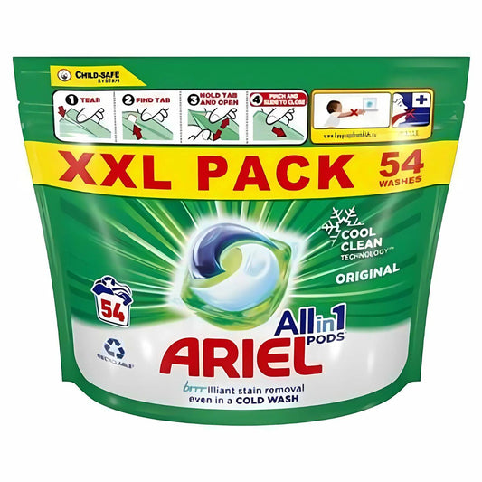 Ariel All In 1 Pods Laundry Clothes Fabric Stain Remover Original Cold Wash 54W