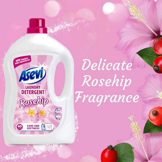 Asevi Laundry Detergent Rosehip 40 Washes Care Softness Fabric Liquid 2.4L